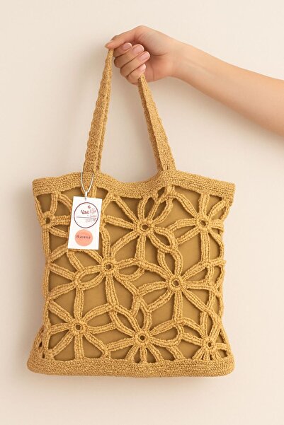 Ada Kostüm Tasarım Daisy Bag Papatya Örgü Hardal Kol Çantası (Astarlı)