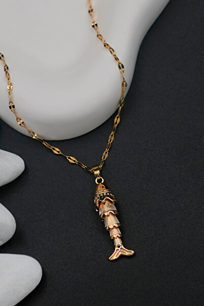 TREND COLLECTİON Paslanmaz Çelik Kuyruğu Sallanan Balık Gold Kadın Kolye