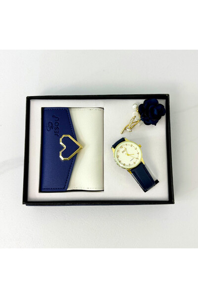 velve JESOU COLLECTION women's gift set, ladies' watch, wallet and brooch 20x15cm, White-Blue