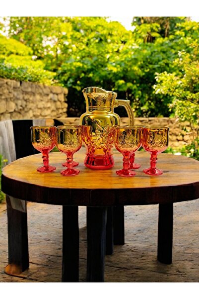 OEM Carafe set with red rose pattern glasses