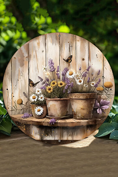 kutuTR Lavanta & Papatya Saksı Desenli UV Baskı 3D GÜRÜNÜMLÜ MDF Duvar Süsü –...