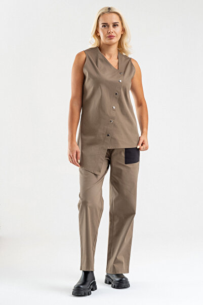 Bold & Young Women's Asymmetrical Cut Snap Fastener Lycra Cotton Vest