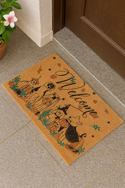 Dormot Koko Textured Door Mat - Cute Friends Welcome Written, Non-Slip Base, 45X70 cm