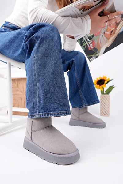 meyra'nın ayakkabıları Kadın Gri Süet Kürklü Bot