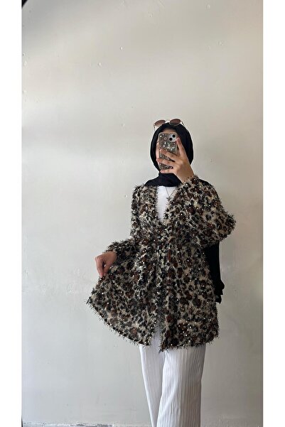 DİLEKBUTİK Κιμονό με λεπτομέρειες από φλις λεοπάρ