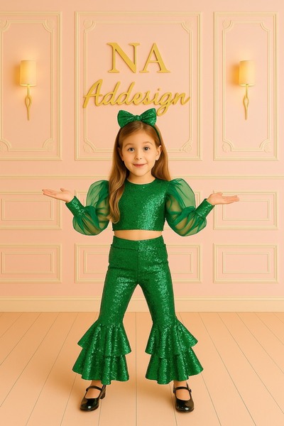 NA ADDESIGN Κοριτσίστικο κοστούμι με παγιέτες μπλούζα με μανίκια μπαλόνι και ...