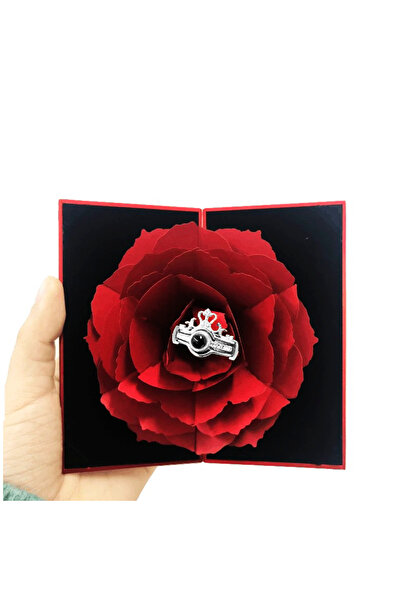 KESNUP Σετ δαχτυλιδιών Σ' αγαπώ σε 100 ξένες γλώσσες και κουτί με 3D τριαντάφυλλα από ασήμι