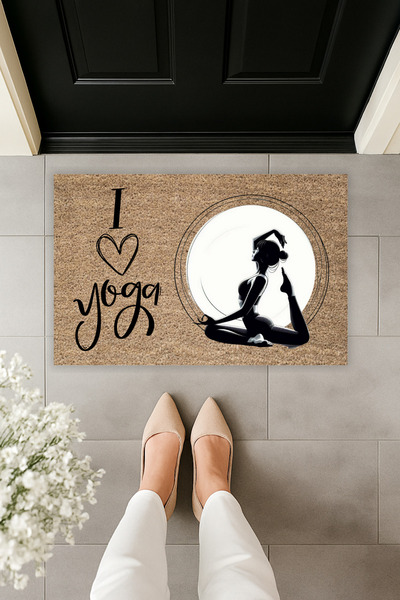 Dormot سجادة أمام الباب بطباعة رقمية حديثة I Love Yoga مقاس 70x45 سم