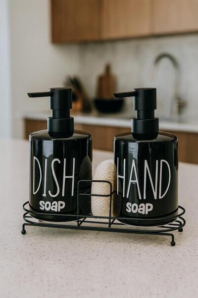 ENYAZA(2024) 2'li Metal Stantlı ve Süngerli Sıvı Sabunluk Mutfak ve Banyo Set...