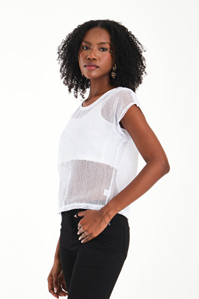 BY PAPI Japanese Style Square Neck Mesh Blouse