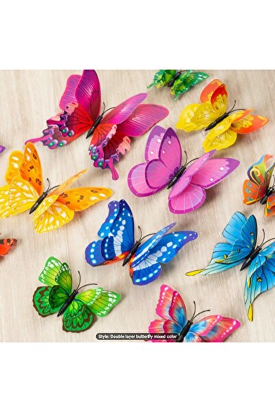 Alaa Butik Online 12'li 3D Kelebek Duvar ve Buzdolabı Sticker Seti - Mıknatıs...
