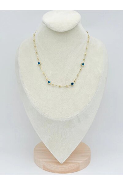 Miruva Nazar Boncuklu Altın Renk Çelik Kolye – Paslanmaz, Kararma Yapmaz