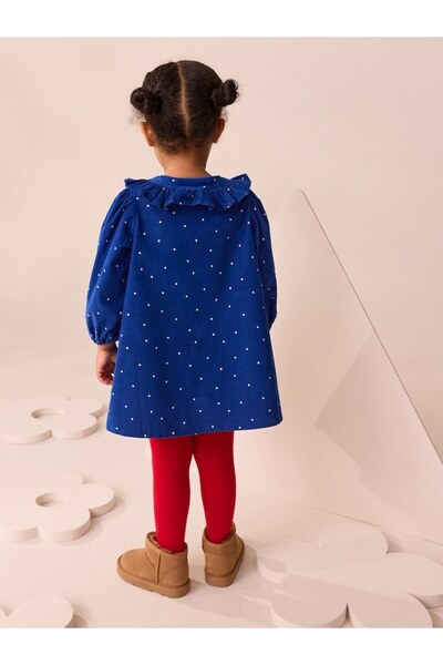 Next Baby Cotton Blue Red Long Sleeve Tights and Socks Dress