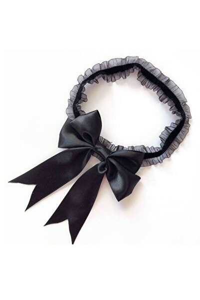 KESNUP Elastic garter 25 cm with satin bow and veil Black