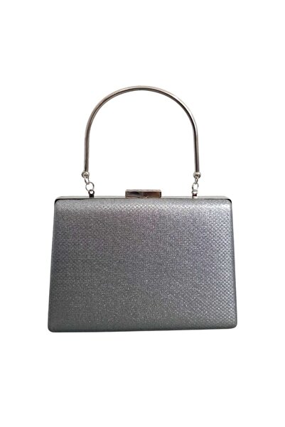 velve Second-hand bag, SYLVI, clutch type, with removable silver chain and eco-leather, GREY