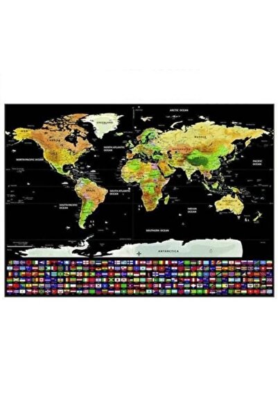 KESNUP Scratch-off world map with flags, 82 x 59 cm, Black