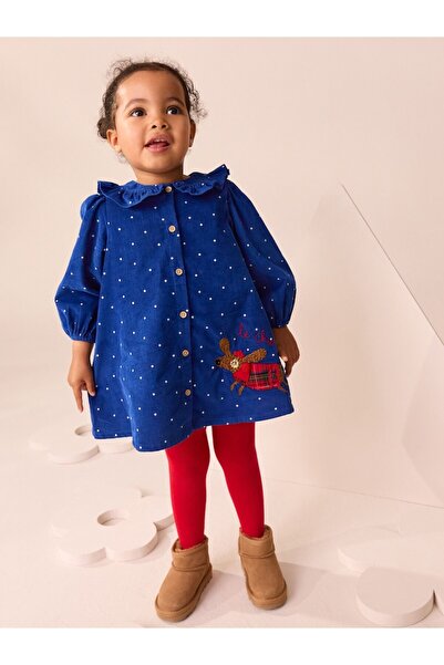 Next Baby Cotton Blue Red Long Sleeve Tights and Socks Dress