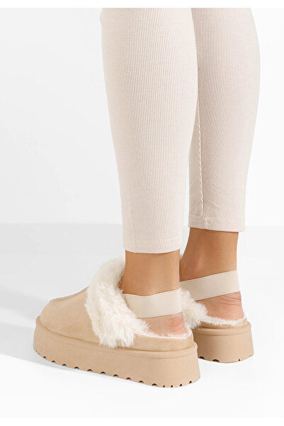 B T Shoes Béžové pantofle na platformě Edden