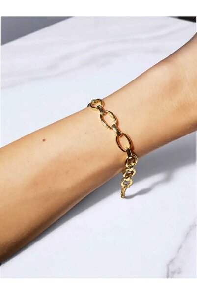 İNİTİUM Paslanmaz Çelik Halka Model 14K Gold Bileklik