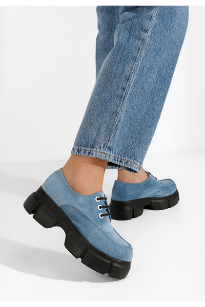 B T Shoes Modré kožené polobotky Catarina