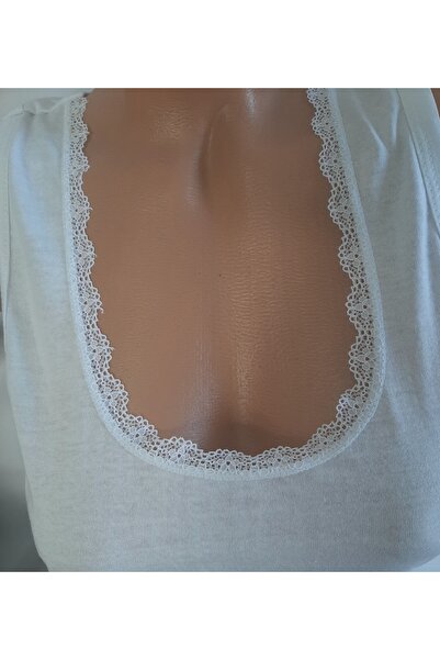 Butik White Collar Tiny Lace Trim Thick Strap 100% Cotton Women's Tank Top