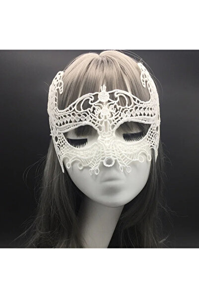 Go İthalat White Color Lace Cut Lace Embroidered Prom Party Mask 1 No (5273)