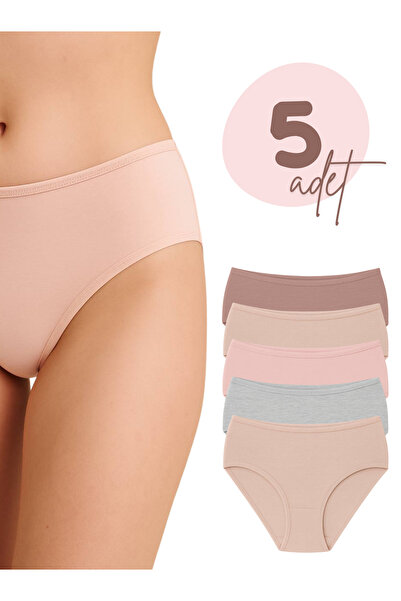 LİBELLA İÇ GİYİM Chiloți pentru femei, pachet de 5, din bumbac, cu talie înaltă, lycra - culori pastel (cafea, pudră, bej, roz, gri)