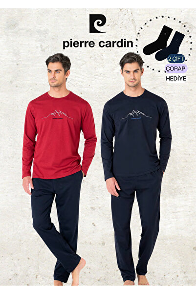 Pierre Cardin Men's Clothing 100% Cotton Long Sleeve Burgundy & Navy Blue Two Pieces Pajama Set L1.Pc.6101.002