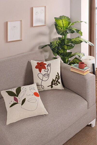 Kibele وسادة مطرزة بالتطريز الداخلي، قطعتان