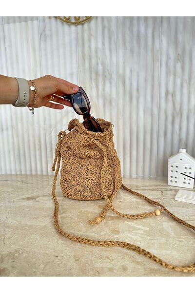 gulora El Yapımı Kağıt İp Mini Bucket Çanta – Örgü Çapraz Askılı
