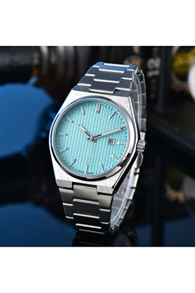 İSTLİV Silver-Blue Men's Metal Cord Calendar Steel Case Wristwatch