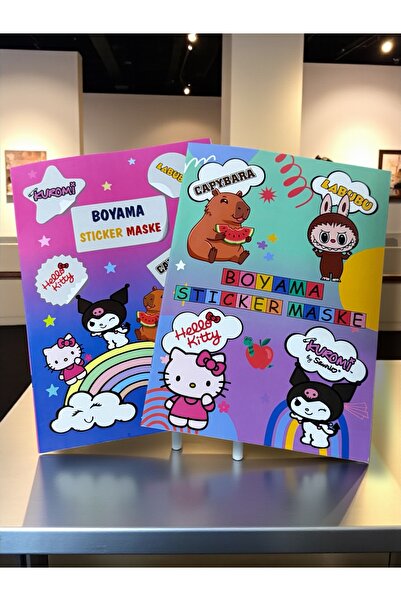 EBY STORE 2'li Kuromi Labubu Hello Kitty ve CapyBara Boyama Sticker ve Maske ...