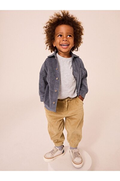 Next Baby Cotton Blue/Brown Jersey Velvet Shirt and Tracksuit Set