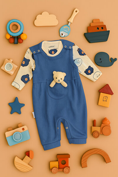 Kaptins Baby Teddy Bear Romper Teddy Bear Patterned Badi Bear Salopet