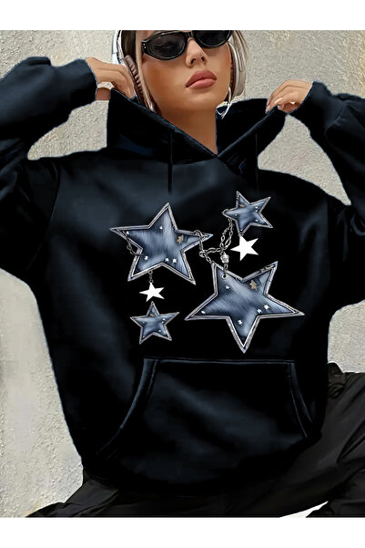 GALASHOP هودي نسائي مطبوع عليه نجمة زينكيليري