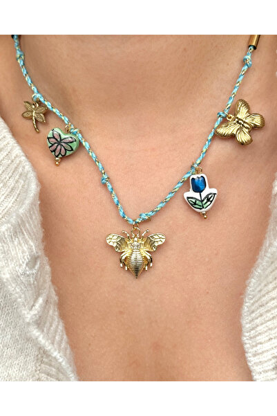 kems jewels Pinterest Model Charm Detaylı Altın Kaplama İp Kolye