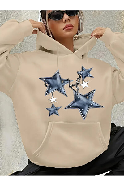 GALASHOP هودي نسائي مطبوع عليه نجمة زينكيليري