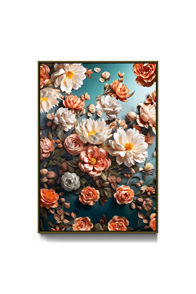 EMYA HOME Bronze Metal Framed Flowers Canvas Painting