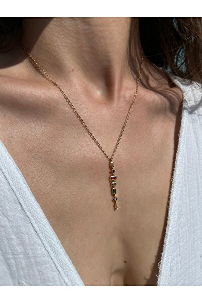 Hora Flavia Sıralı Zirkon Taşlı Minimal Gold Çelik Kolye