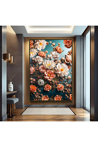 EMYA HOME Bronze Metal Framed Flowers Canvas Painting