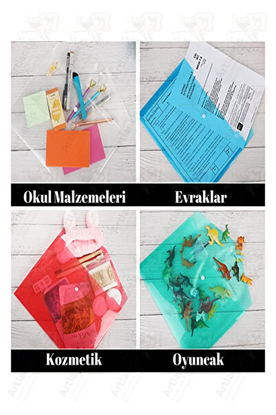 Artlantis A4 Çıtçıtlı Dosya Şeffaf Renkli Zarf Dosya 1 Adet Çıt Çıtlı Dosya Su Geçirmez 100 Yaprak Kapasite