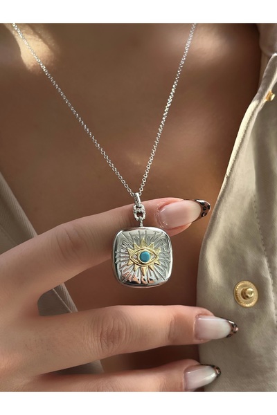 Twinssis Accessories قلادة بسلسلة قابلة للطي بتصميم العين السحرية مع حجر الفيروز