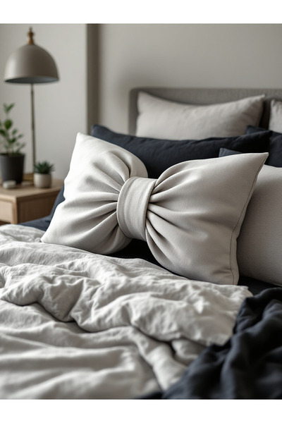 JACA وسادة زينة كبيرة الحجم من الكتان مع فيونكة (40×60 سم)