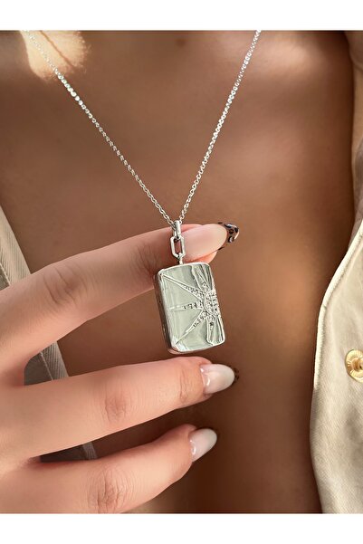 Twinssis Accessories Açılır Kapanır Zirkon Taşlı Güneş Dikdörtgen Kolye