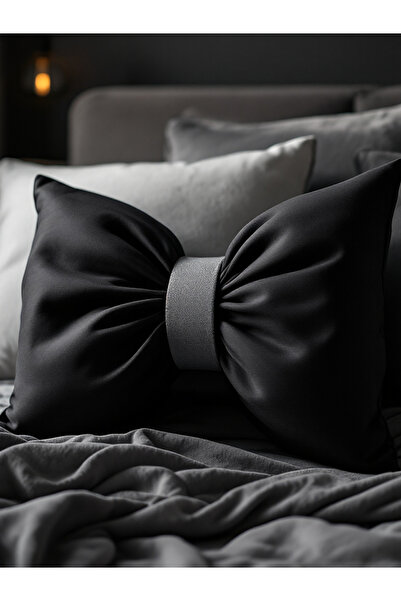 JACA وسادة زينة كبيرة الحجم من الكتان مع فيونكة (40×60 سم)