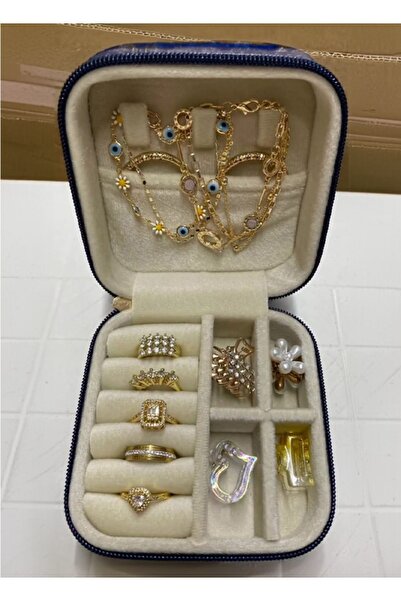 teknotrust صندوق منظم للمجوهرات والإكسسوارات باللون الأزرق الداكن، مفيد وأنيق...