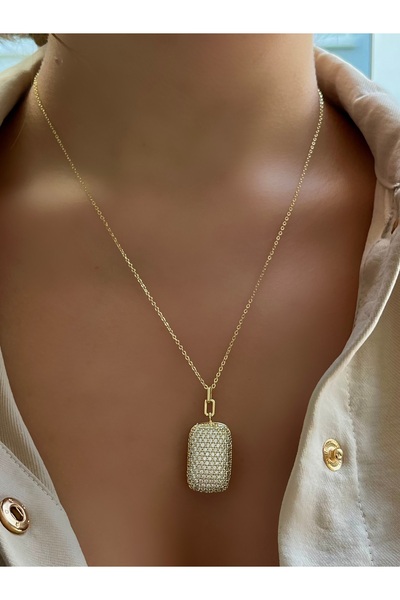 Twinssis Accessories قلادة بسلسلة مستطيلة قابلة للطي مرصعة بحجر الزركون