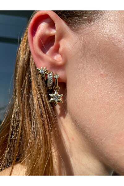 Hora Stary Gold 3 Parça Gold Çelik Küpe