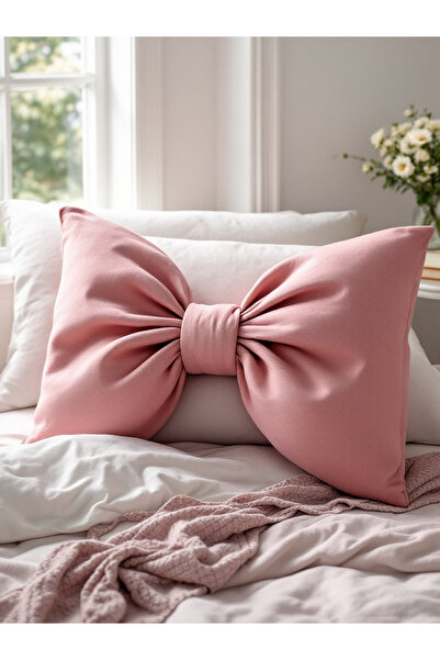 JACA وسادة زينة كبيرة الحجم من الكتان مع فيونكة (40×60 سم)