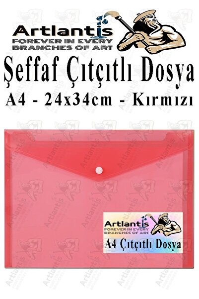 Artlantis A4 Çıtçıtlı Dosya Şeffaf Renkli Zarf Dosya 1 Adet Çıt Çıtlı Dosya S...
